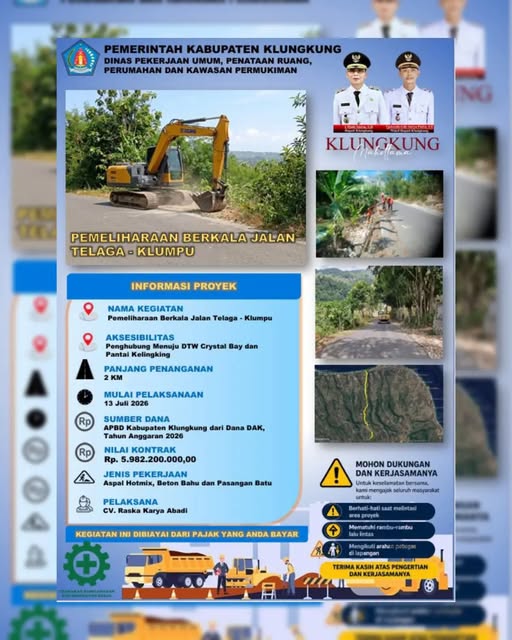 Akses penghubung menuju Daya Tarik Wisata (DTW) Crystal Bay dan Pantai Kelingking di Nusa Penida kini mulai mendapatkan pemeliharaan berkala dari Pemerintah Kabupaten Klungkung 783589324_1589166762714759_3139388521444494292_n.jpg