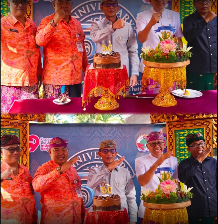Bupati Klungkung, I Made Satria, menghadiri puncak peringatan Hari Jadi ke-50 sekaligus meresmikan gedung kantor baru Koperasi Konsumen (Kopmen) Rejeki RSUD Kabupaten Klungkung